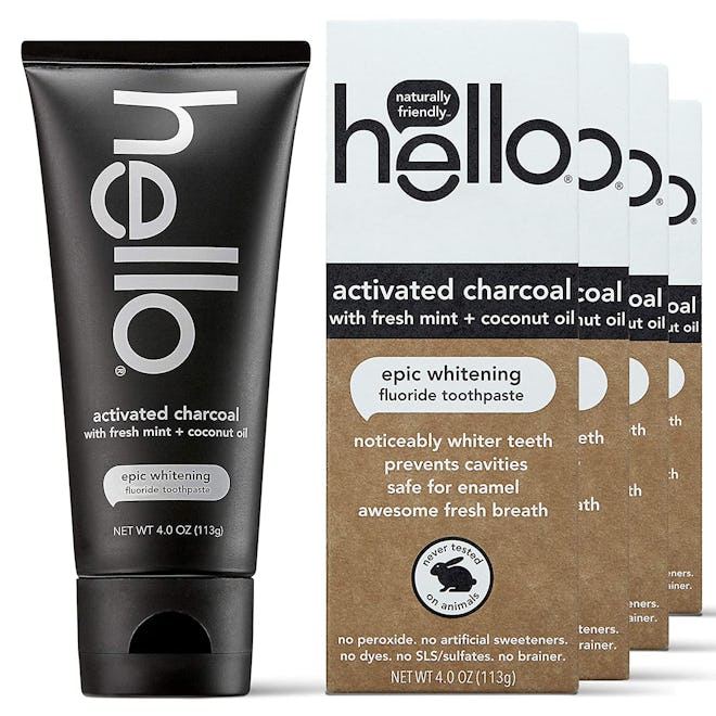 Hello Oral Care Activated Charcoal Fluoride Whitening Toothpaste, 4 Oz. (4-Pack)