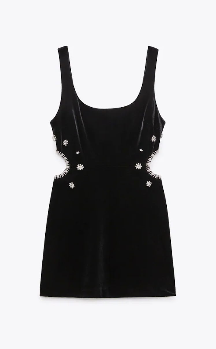 Zara's black jewel trim velvet dress with cutouts. 
