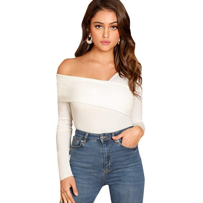Romwe Off Shoulder Wrap Blouse