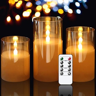 GenSwin Gold Glass Battery Operated Flameless Led Candles (Set of 3)
