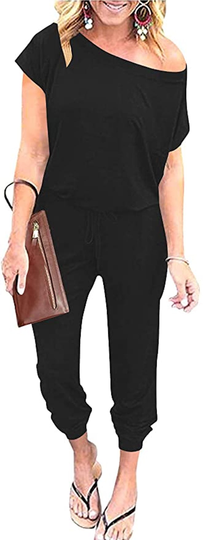 ANRABESS Short-Sleeved Dolman Jumpsuit 