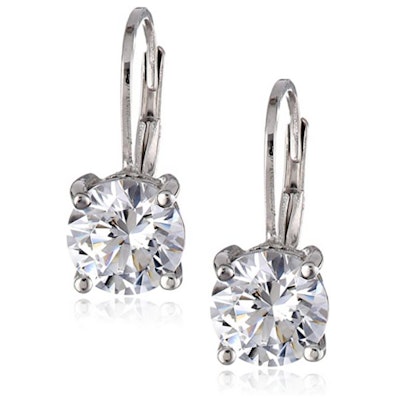 Amazon Collection Platinum-Plated Sterling Silver Swarovski Zirconia Leverback Earrings