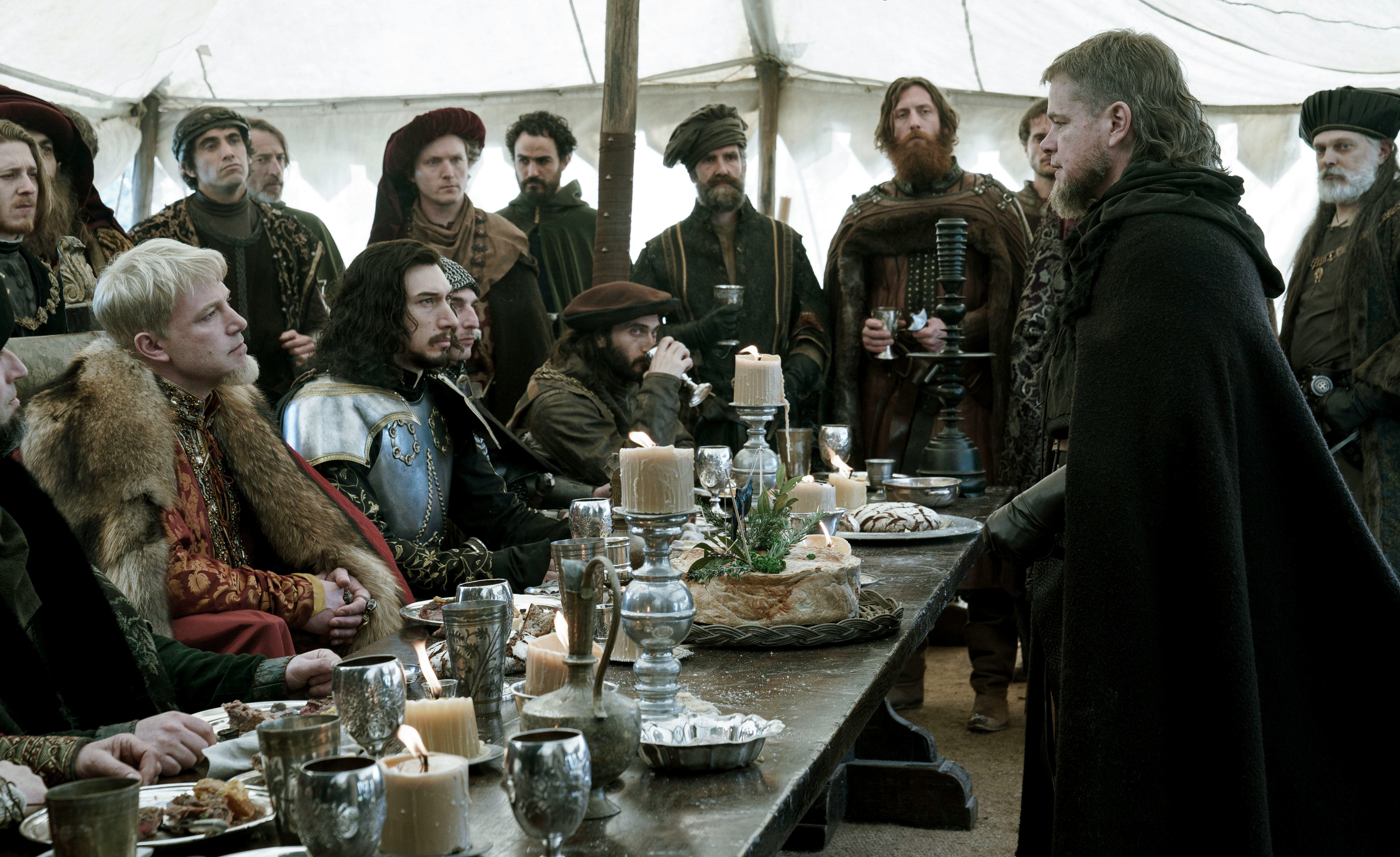 (L-R) Ben Affleck as Pierre d&rsquo;Alençon, Adam Driver as Jacques Le Gris, and Matt Damon as Jean de Car&hellip;