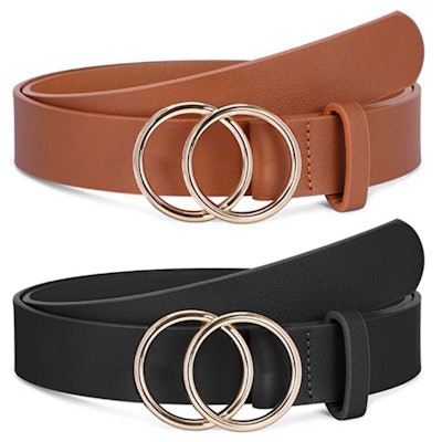 SANSTHS Faux Leather O-Buckle Belts (2-Pack)