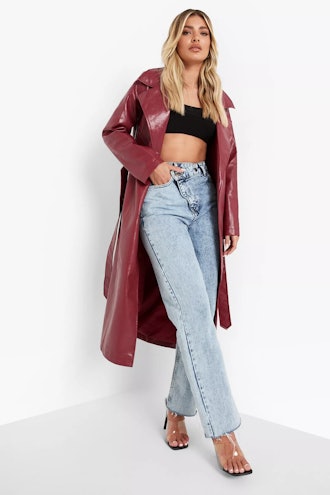 BooHoo Croc Faux Leather Longline Trench