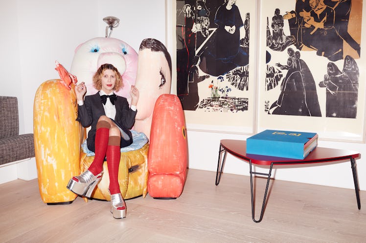 Valeria Napoleone, on Gaetano Pesce’s Gli Amici (The Friends) sofa, with (from left) Andrea Büttner’...