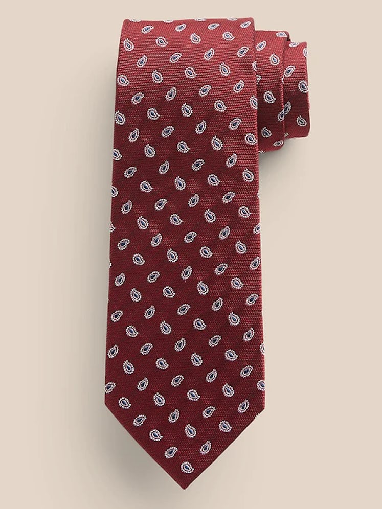 burgundy silk tie with paisley print