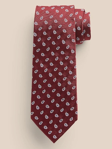 burgundy silk tie with paisley print