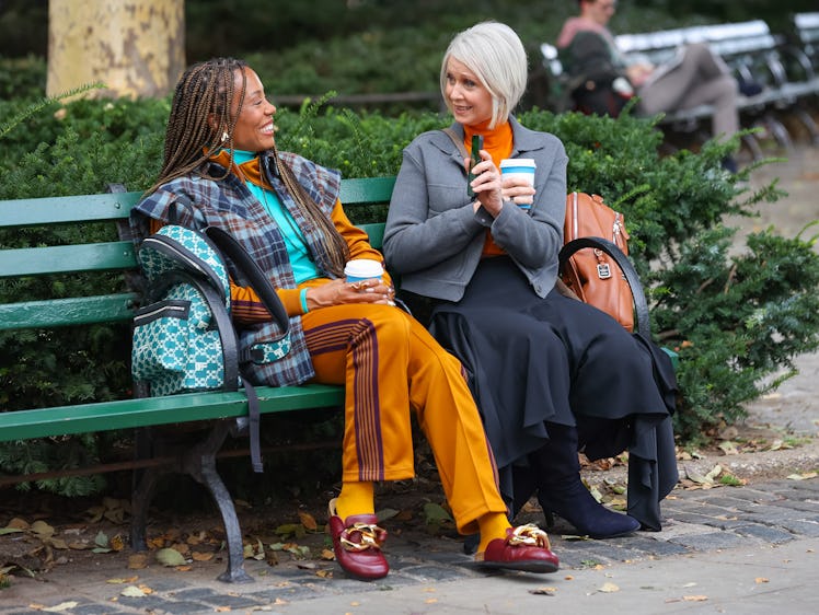 Karen and Cynthia on a park bench