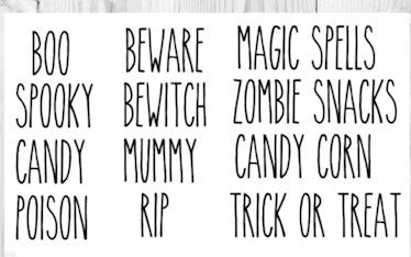 These cheugy Halloween trends include Rae Dunn-inspired decals.