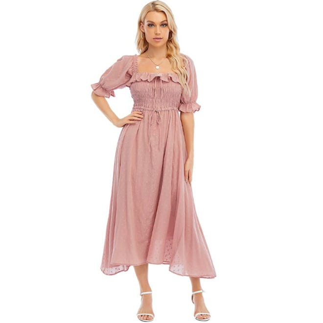 R.YIposha Ruffled Half-Sleeve Midi Dress