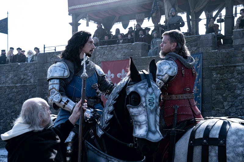 (L-R) Adam Driver as Jacques LeGris and Matt Damon as Jean de Carrouges in 'The Last Duel' (2021). P...