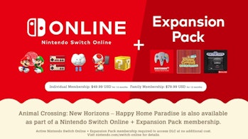 Graphic outline the price for Nintendo Switch Online + Expansion Pack