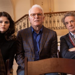 Mabel (Selena Gomez), Oliver (Martin Short), and Charles (Steve Martin) in 'Only Murders in the Buil...