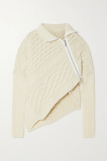 Asymmetric Zip Cable Knit Sweater