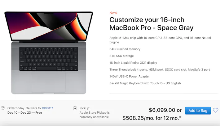 A 16-inch MacBook Pro with all the bells and whistles costs $6,100