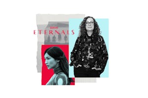 Costume designer Sammy Sheldon Differ in collage with 'Eternals' actor Gemma Chan. Differ designed t...