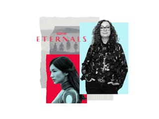 Costume designer Sammy Sheldon Differ in collage with 'Eternals' actor Gemma Chan. Differ designed t...