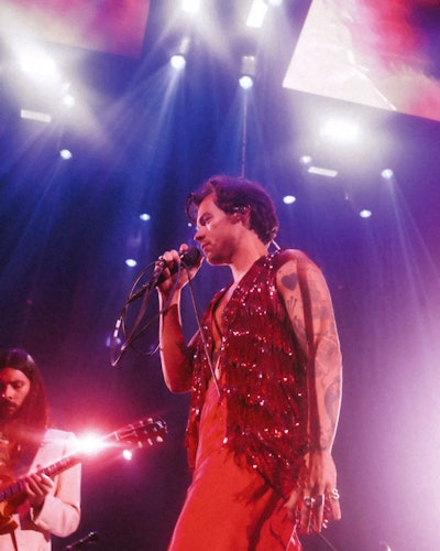 Harry Styles performs onstage during the tour opener for Love On Tour at MGM Grand Garden Arena on S...