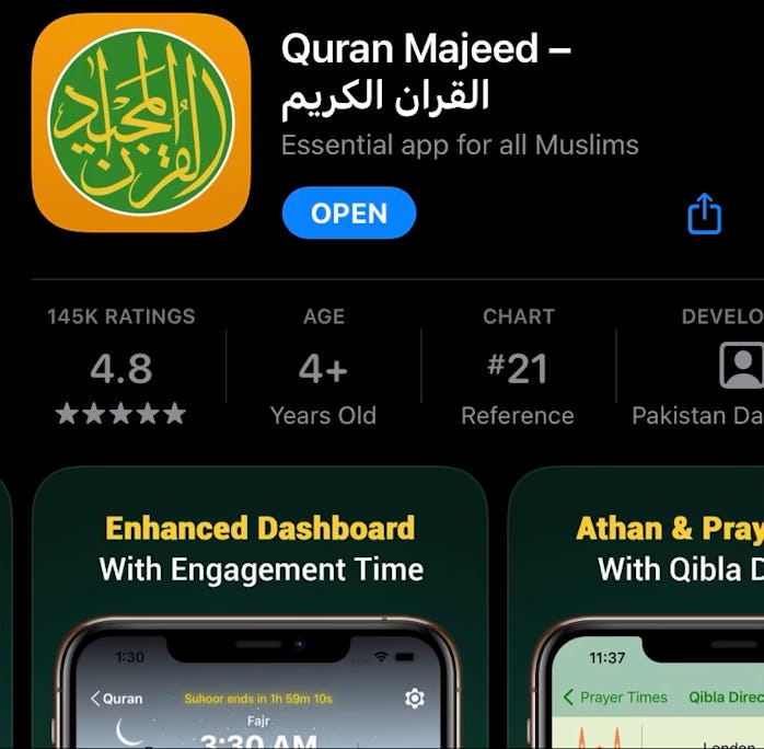 App Store screenshot of Quran Majeed app page