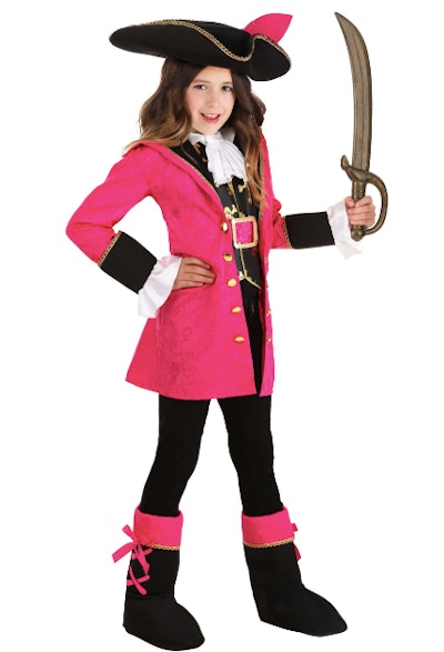 Girl dressed as a pink pirate.