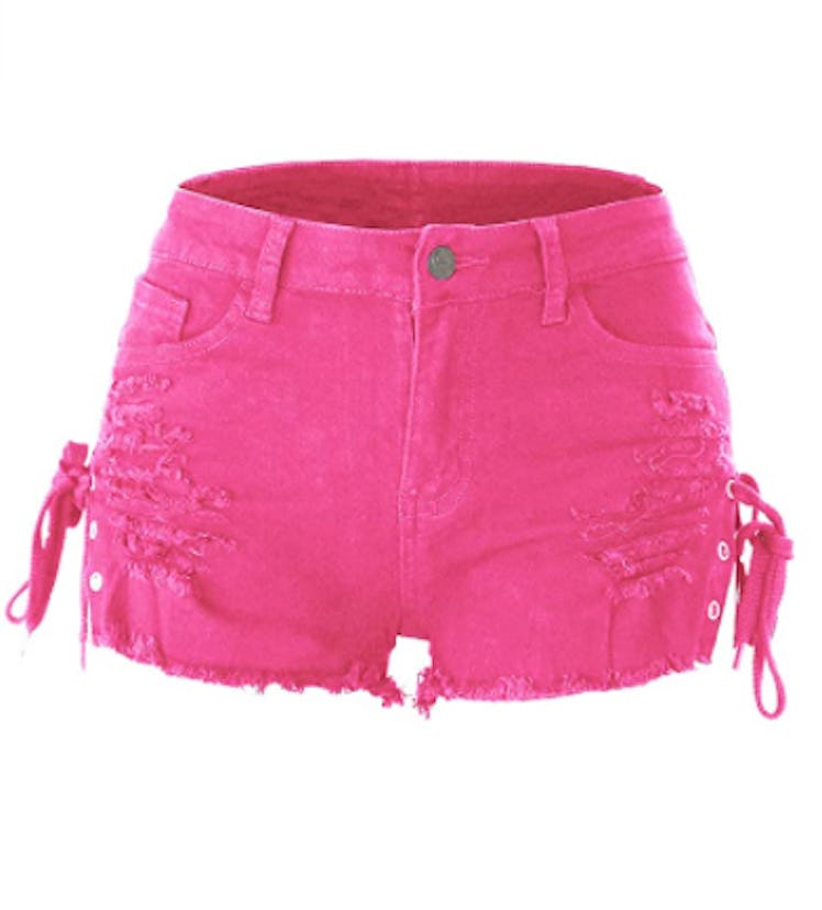 pink denim shorts