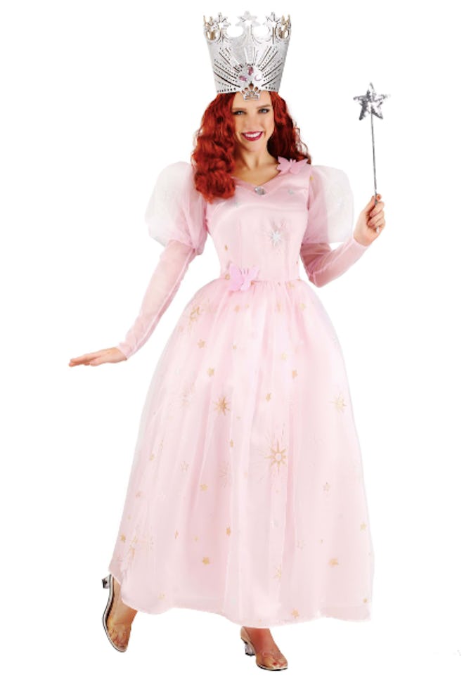 Woman wearing a Glenda the Good Witch costume