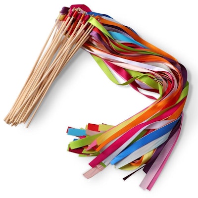 Pile of ribbon wands in rainbow colors
