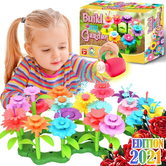 pretend gardening set for kids with fake flowers is a great imaginative toy