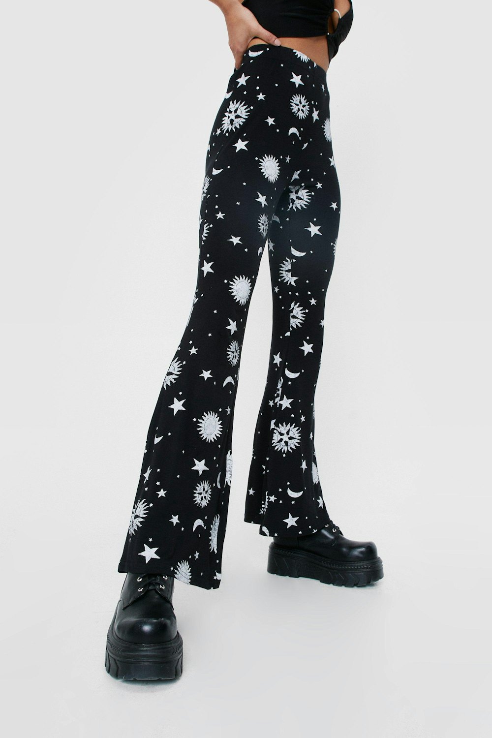 Space Print High Waisted Flares