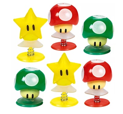 Product photo of six Mario figures as pop-up toys