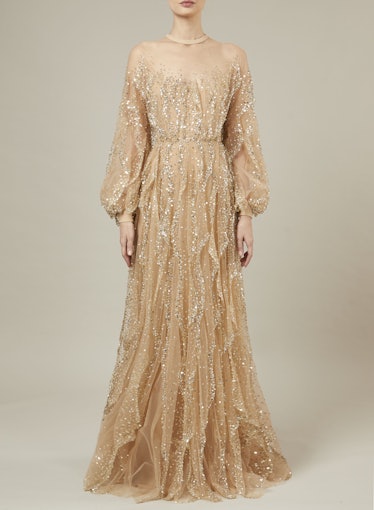 Long Bead Embroidered Ruffled Dress from Elie Saab.