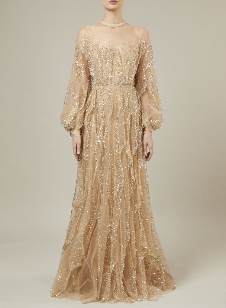 Long Bead Embroidered Ruffled Dress from Elie Saab.