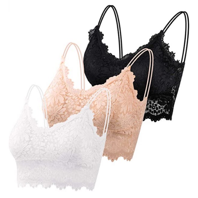 PAXCOO Padded Lace Bralette (3 Pack)
