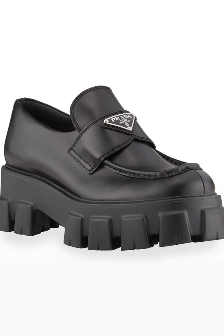 Leather Logo Platform Loafers Prada