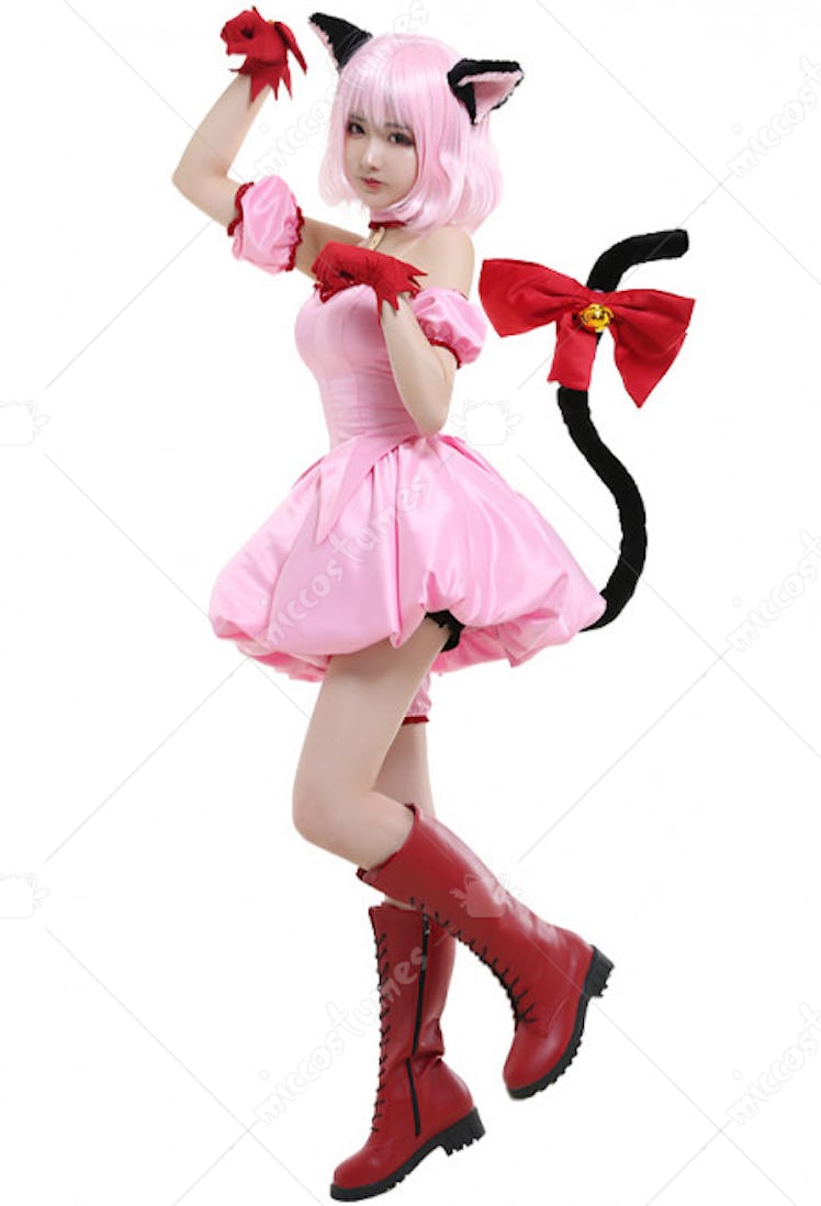 Tokyo Mew Mew Ichigo Momomiya Mew Ichigo Transformed Short Pink Dress Cosplay Costume with Cat Ears ...