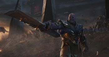 Thanos wielding his double-bladed sword in Avengers: Endgame