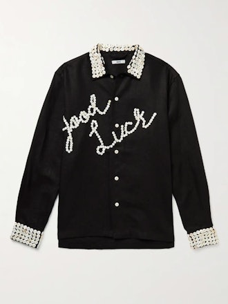 Good Luck Button-Embellished Linen Shirt