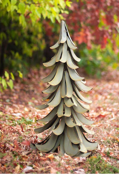 Image of a decorative green metal tree.