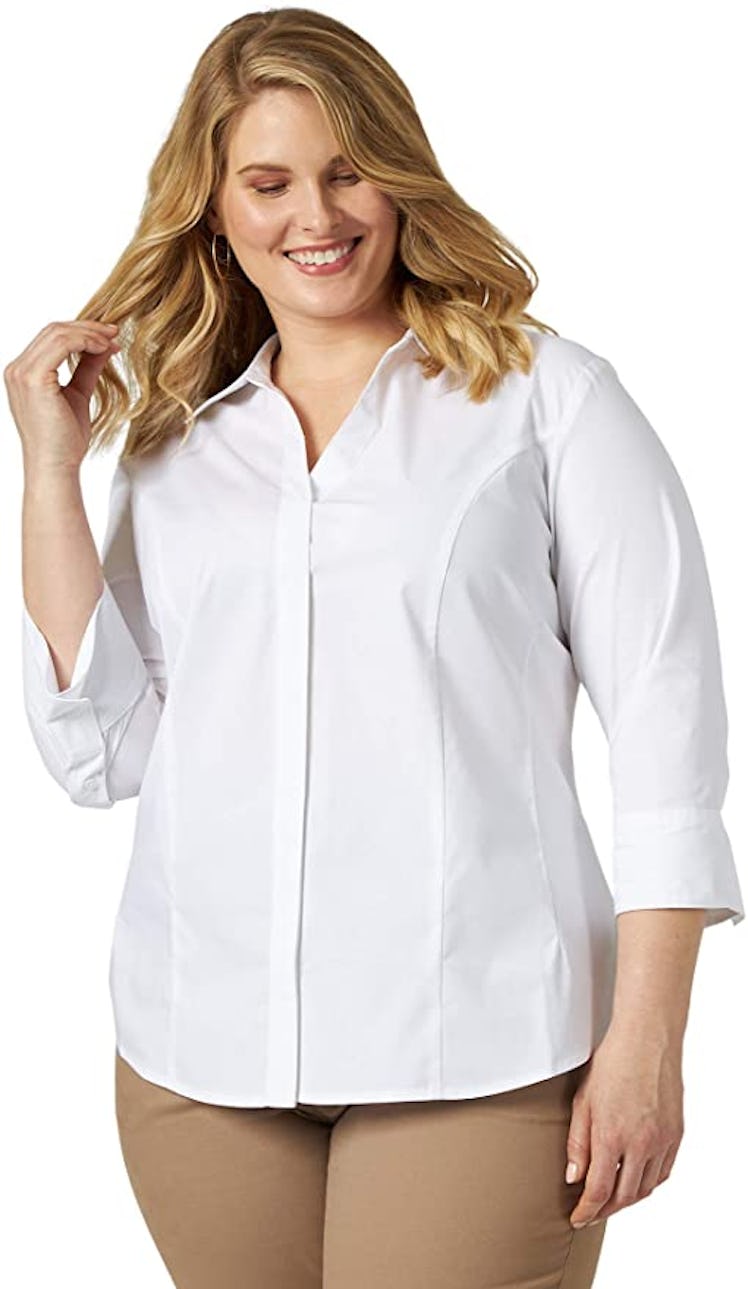 Riders by Lee Indigo Women's Plus Size Easy Care ¾ Sleeve Woven Shirt