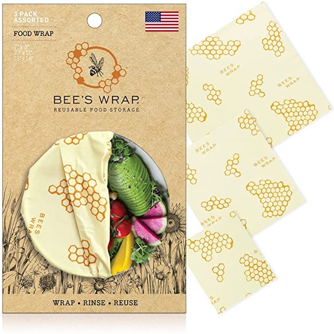 Bee's Wrap Plastic and Silicone Free - Reusable Beeswax Food Wraps (3-Pack)