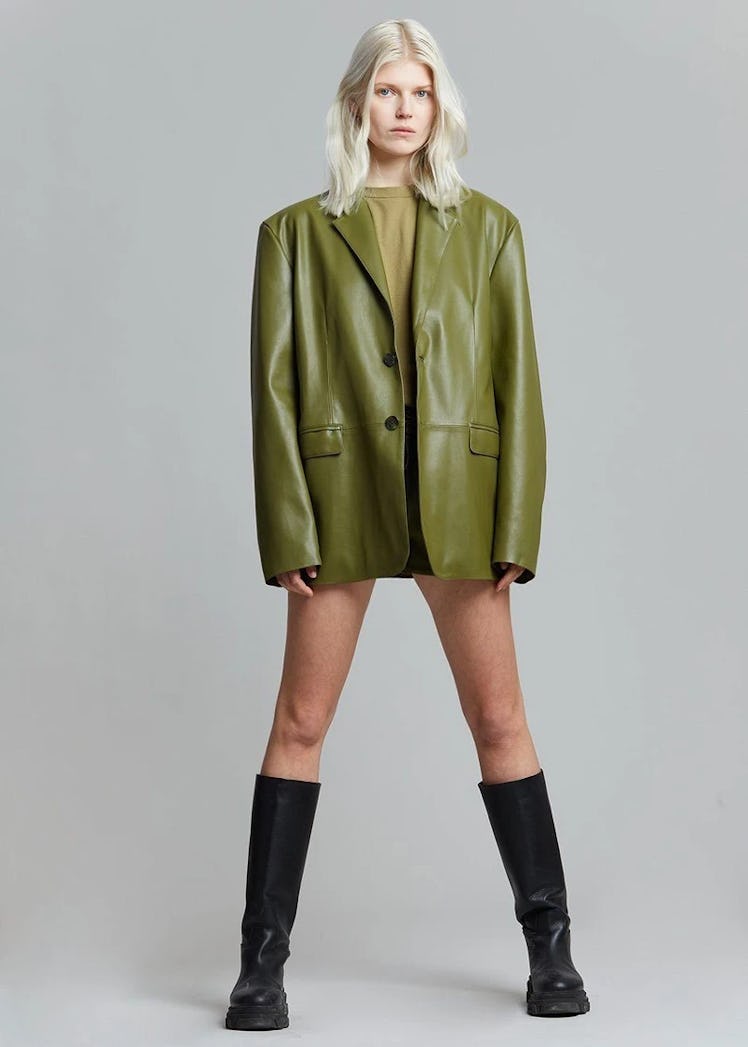 green leather blazer