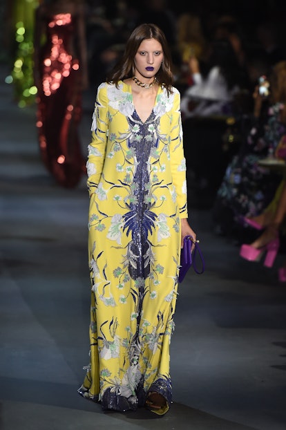 A model walks the runway during the Valentino Womenswear Spring/Summer 2022 show as part of Paris Fa...