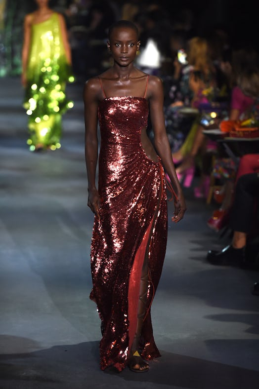 A model walks the runway during the Valentino Womenswear Spring/Summer 2022 show as part of Paris Fa...