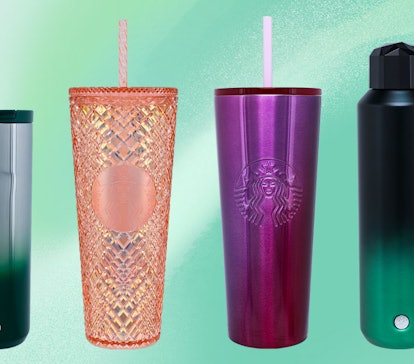 Starbucks' holiday cups and tumblers for 2021 include jeweled tones and bling options.