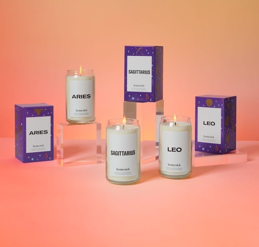 Three candles from Homesick Candles' new astrology collection.
