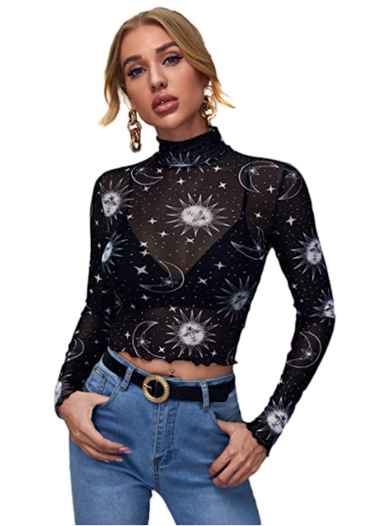 SweatyRocks Long Sleeve Sheer Mesh Crop Top