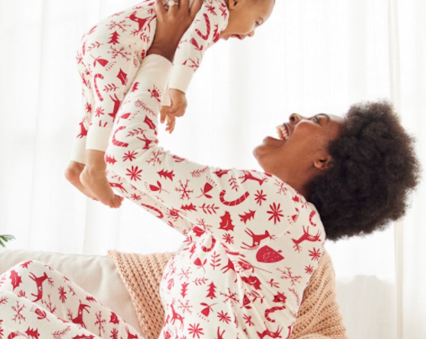 Baby and Mom in Scandicane Hanna Andersson Christmas pajamas