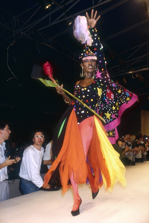 Grace Jones at Patrick Kelly’s spring 1989 fashion show in Paris