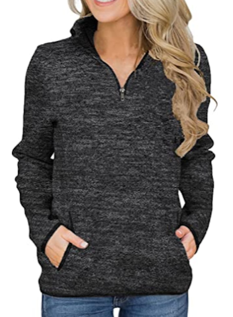 AlvaQ Women Sweatshirt Casual Long Sleeve Quarter Zip Color Block Pullover Tunic Top